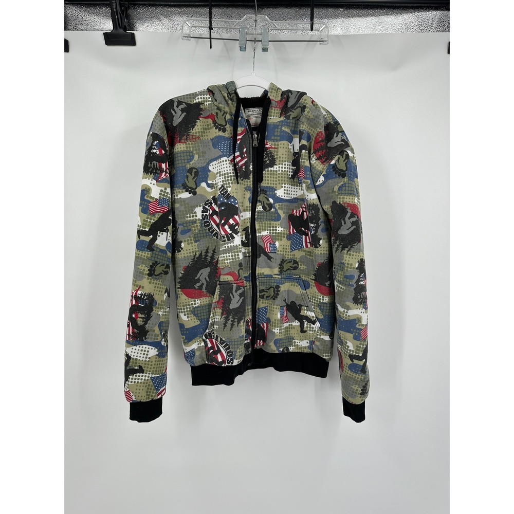 Big Ball Sports Men Camo Sasquatch Hoodie Americana Size L Sherpa Lined Gorpcore